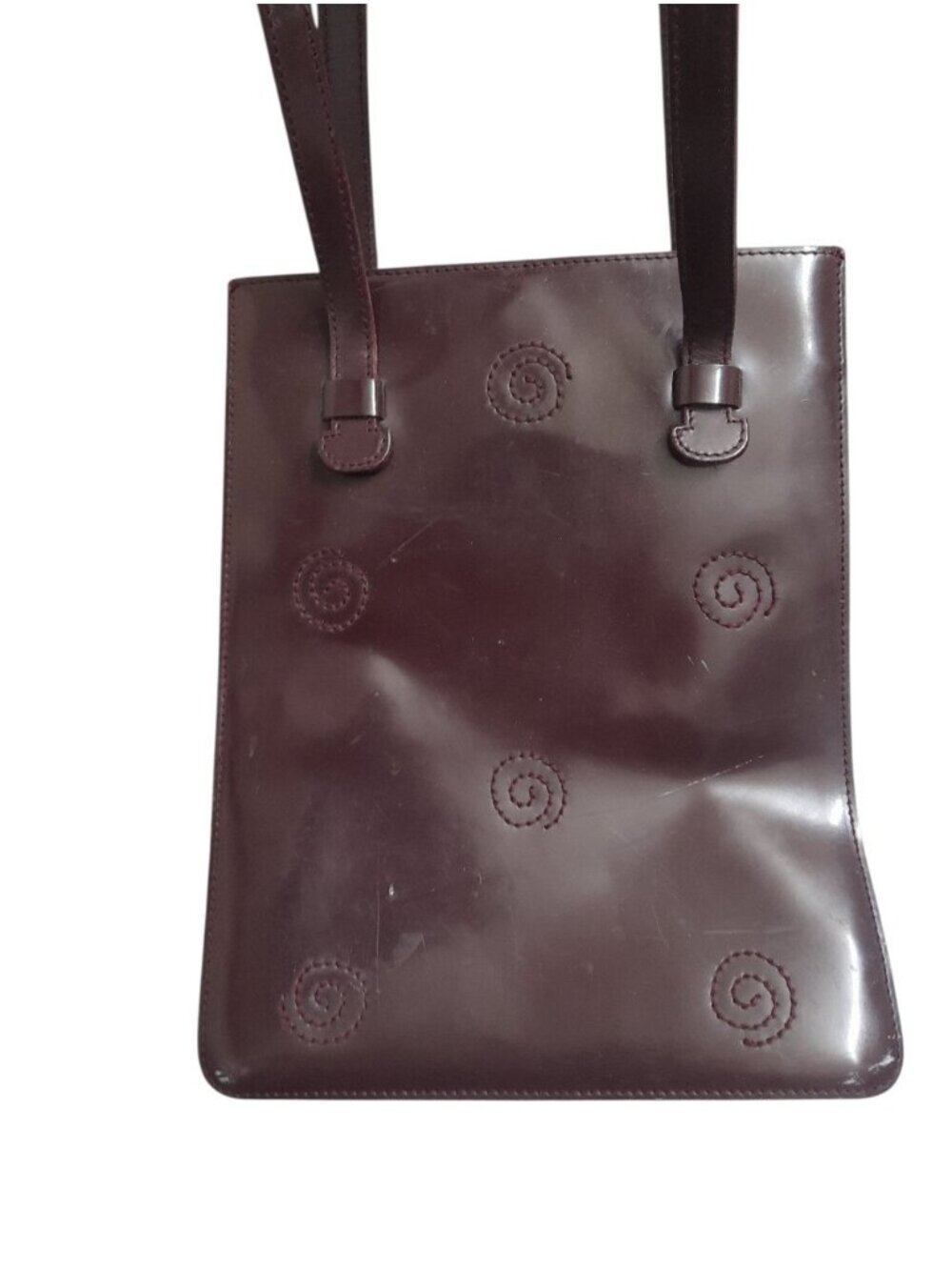 FURLA Burgundy Brown Patent Leather Shoulder Tote Hand Bag